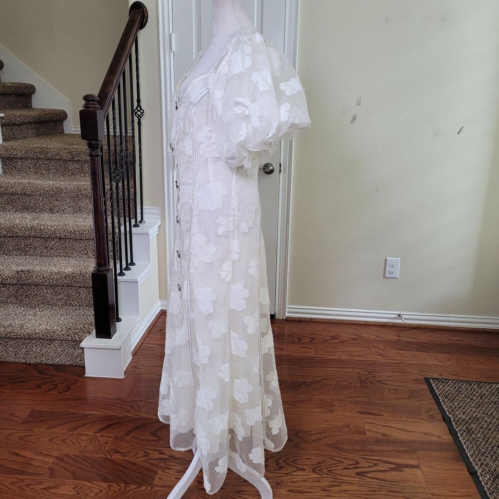 Anthropologie Let Me Be Midi Dress White Women S Puff Sleeve Bridal Graduation - Picture 6 of 17